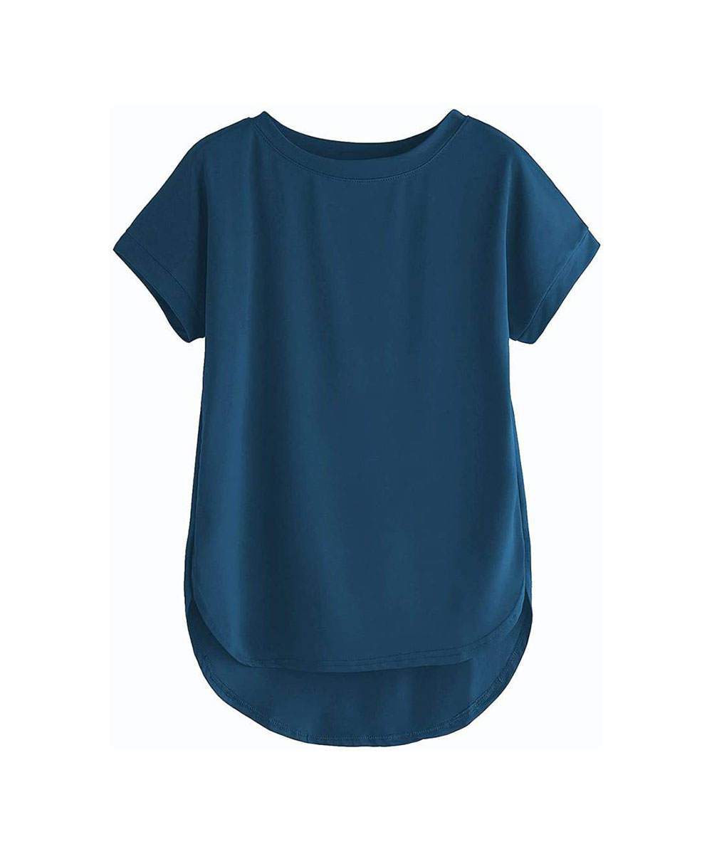 Camiseta de Algodão Feminina De Gola Redonda Sólida - Image 5